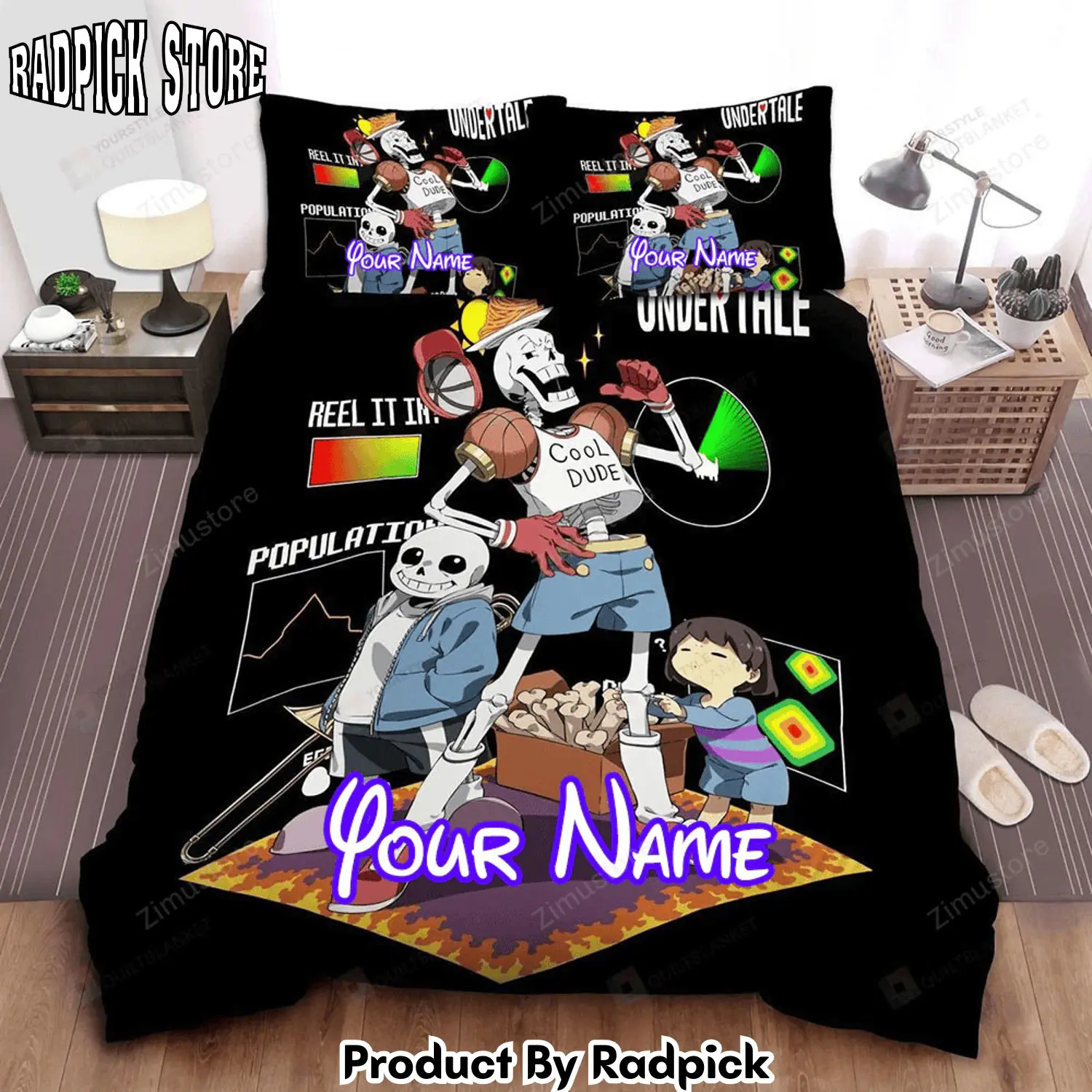 Radpick undertale sans papyrus and frisk in anime art style bed sheets spread comforter duvet cover personalized name bedding sets rp327594